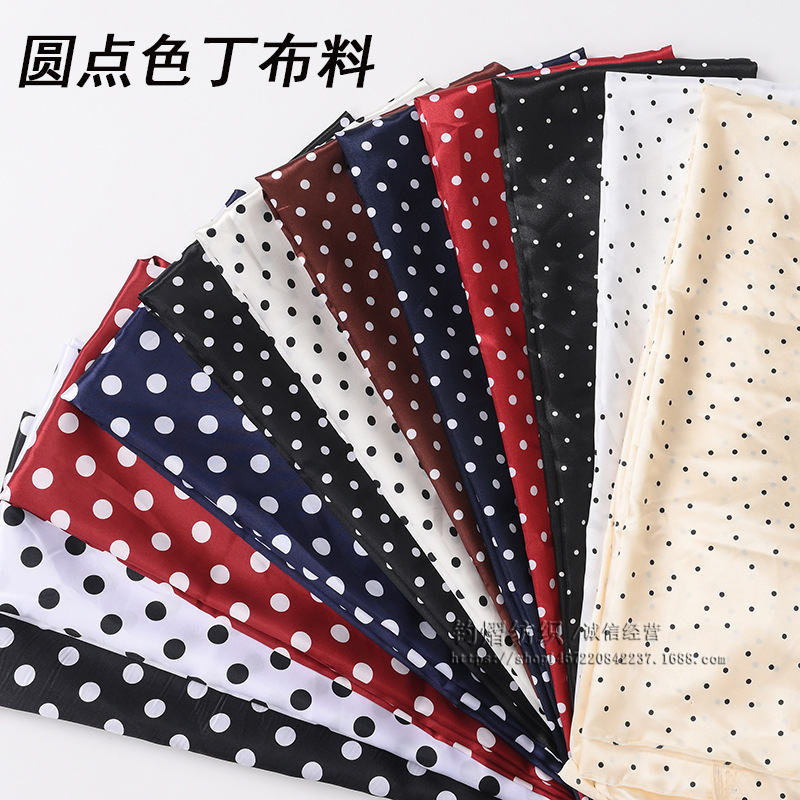 In-Stock Satin Polka Dot Fabric, Polka Dot Printed Fabric, Hair Accessories, Clothing Lining Fabric, Imitation Silk Shiny Satin Fabric