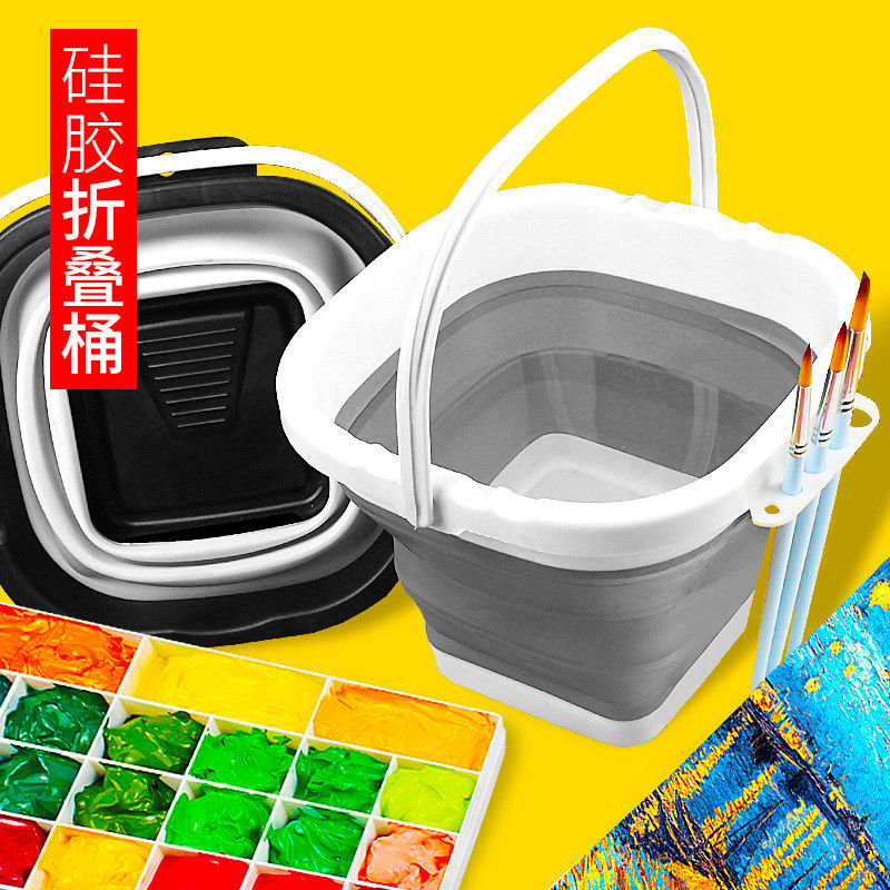 square grey black fold silica gel Wash pen barrel multi-function Telescoping bucket Art students portable pen container