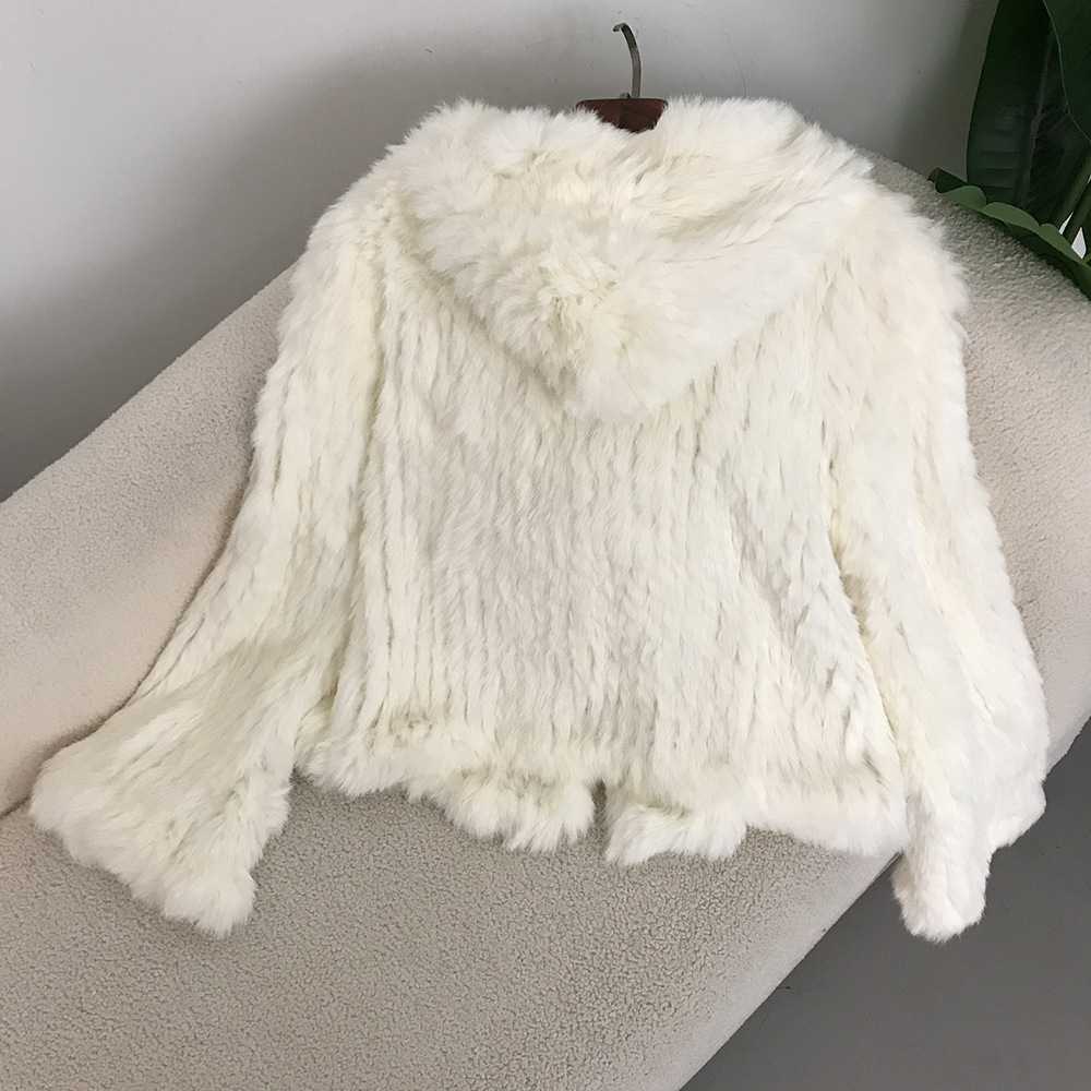 Abbigliamento da donna Nuovo autunno e inverno Criptato ispessito fatto a mano a doppia faccia tessuto con cappuccio corto in pelliccia di coniglio per le donne stile giovane_voghion.com