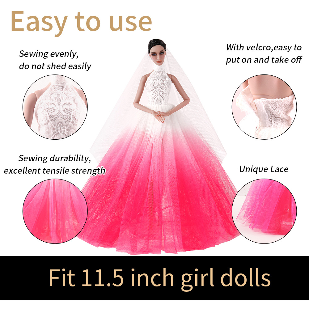 Brudklänning för 30cm docka, elegant prinsessklänning_voghion.com