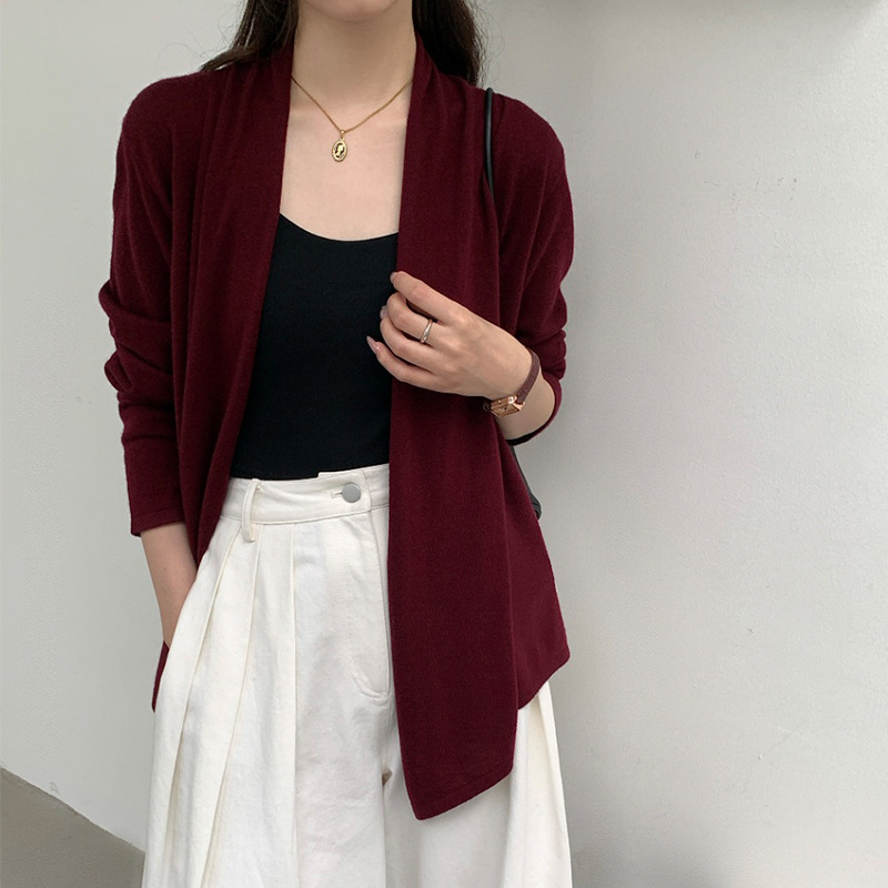 Ai【Two-Way Wear】Ultra-Fine 100% Pure Wool Knit Sweater for Women, Early Spring New Style, Casual Loose Fit, Slimming Air Conditioning Jacket