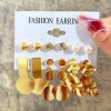 Stone inlay from pearl, earrings, retro golden set, European style, suitable for import, French retro style