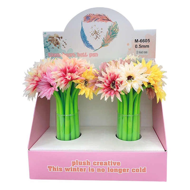 Couple's Teacher's Day Rose Flower 0.5 Gel Pen Decoration Silicone Black Signature Water-Based Pen Artificial Flower Pen