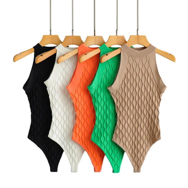 2022 Three-Dimensional Hollow Texture Knitwear Spring and Summer New Arrival Boomsuit ins Style Hanging Neck Slim-Fit Women's Vest