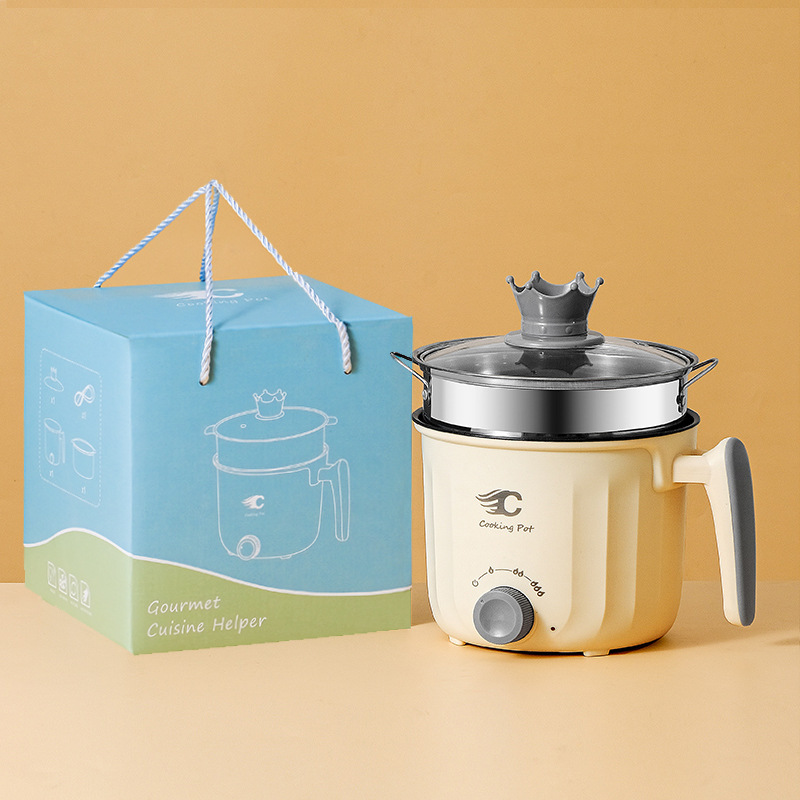 Электрическая кастрюля с 18 ручками бежевого цвета с антипригарным покрытием + пароварка из нержавеющей стали - подарочная коробка