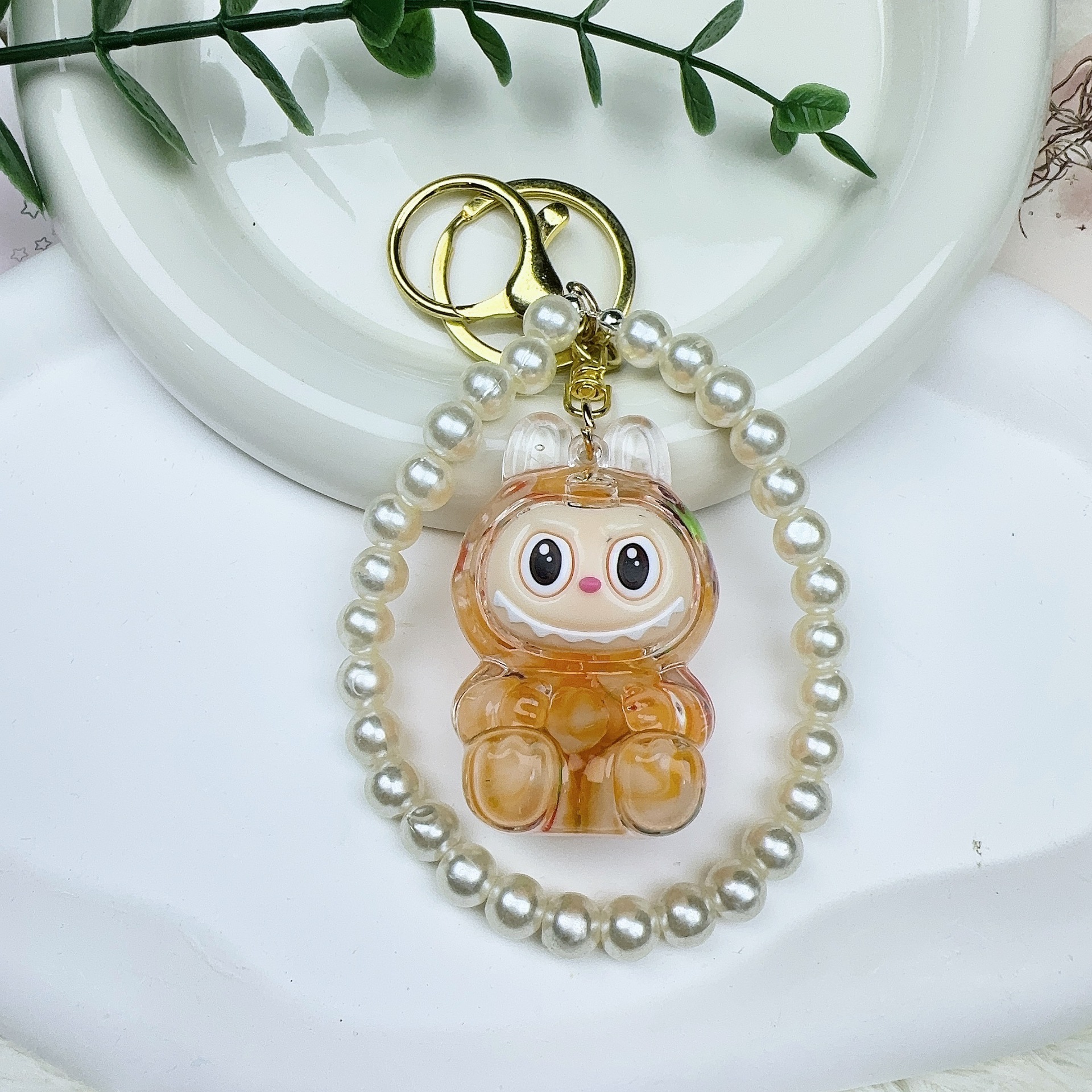 カラービーズ点滅発光ラブブクリエイティブキーホルダーオイル人形スクールバッグ流砂小さなペンダントギフト装飾品