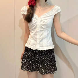 Brandy BM芭蕾风白色无袖荷叶边短袖女bm修身显瘦开衫吊带上衣女