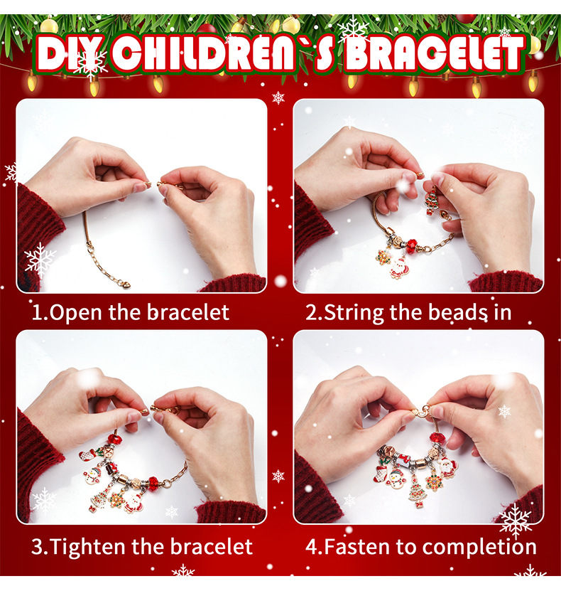 Weihnachtsschmuckherstellung, handgefertigtes DIY-Perlenarmband-Set für Kinder, 24-Raster, Weihnachts-Countdown-Blindbox, Armband, Schmuck-Geschenkbox_voghion.com
