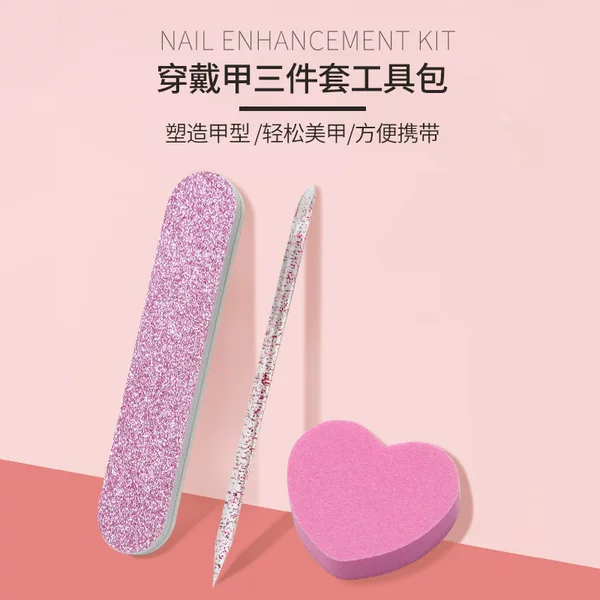 Crystal drill stick heart-shaped bean curd block glitter three-piece set polished nail file nail dressing kit