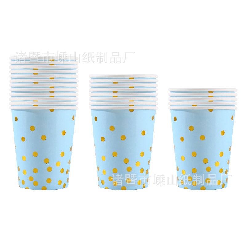 Platos desechables de papel tazas de papel comercio exterior monocromático punto de estampado conjunto de fiesta de cumpleaños distribución transfronteriza image 14