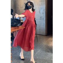 红色时尚高级感连衣裙女2024夏季新款法式气质御姐风减龄显瘦长裙
