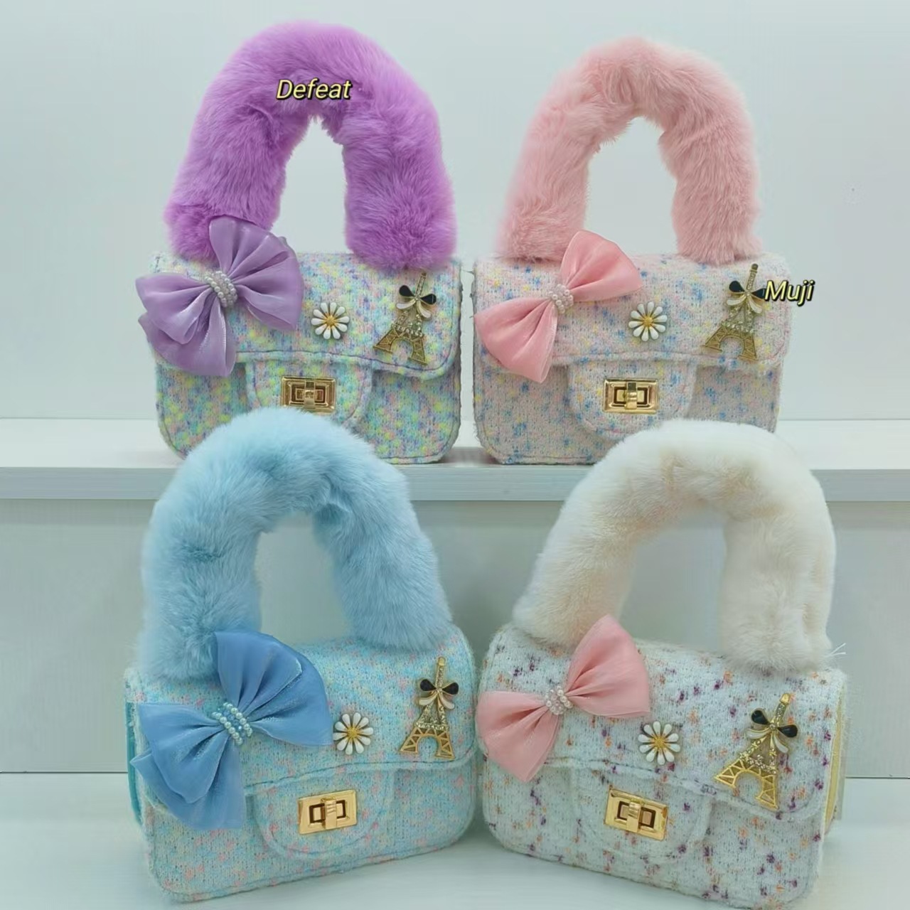 Bolso de peluche de arco, bolso de hombro de moda, bolso de mochila de niña, bolso pequeño, bolso de cambio, bolso de accesorios