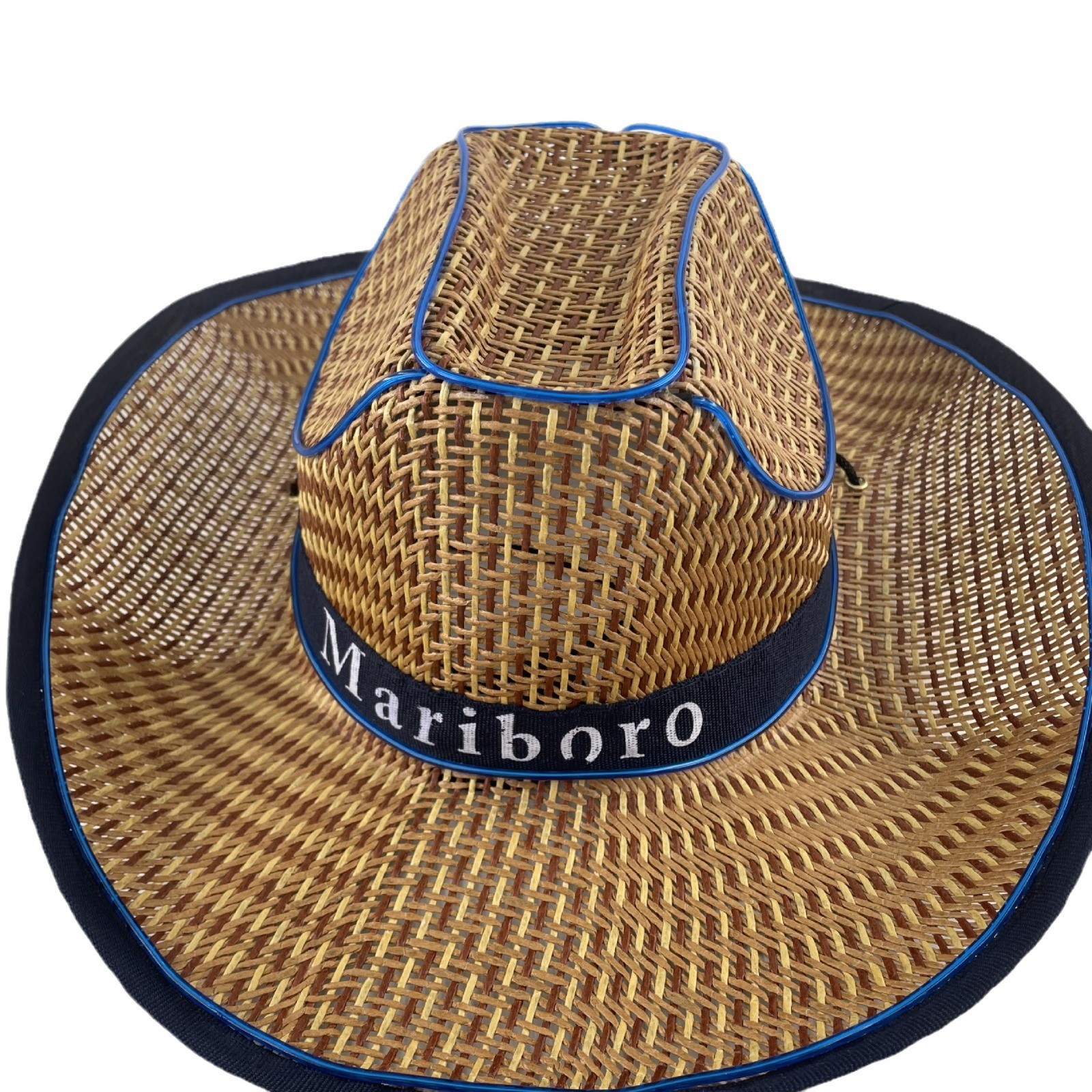 #614-1 3V无线款-草帽发光牛仔帽翘沿藏青 深蓝色