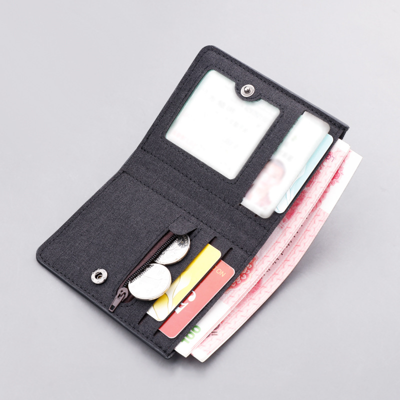 Vertical Canvas Wallet short men's driver's license Slim Wallet men's MINI COIN clip with zipper thin