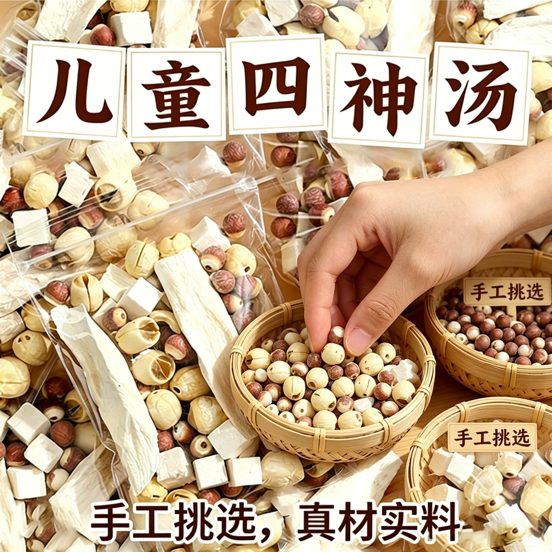 四神汤儿童脾胃莲子芡实山药茯苓小儿材料包煲汤非理健气脾中药材