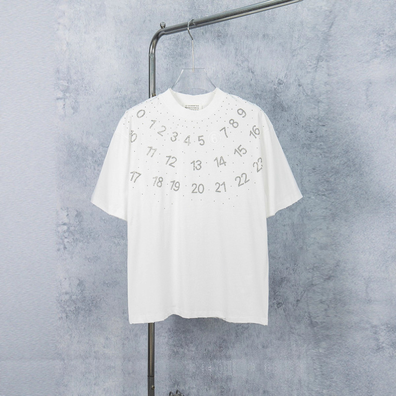 2025 New Summer Margiela Mason Margiela Washed, Frayed, Hot-Drilled Silicone Heavy-Duty Short-Sleeved T-Shirt
