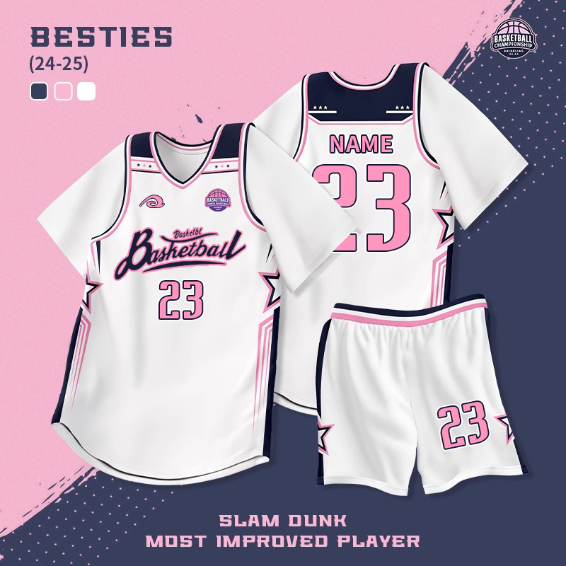 Basketball Uniform Women's Suit Customized Student Fake Two-Piece Short-Sleeved Men's Game Training Team Uniform Adult Pink Class Uniform Customized