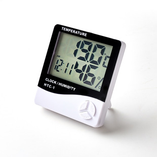 Htc-1 Indoor Digital Thermometer Alarm Clock Manufacturer Simple Wall-Mounted Household Large-Screen Digital Display Temperature and Humidity Meter