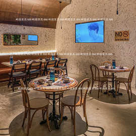 美式餐厅实木岩板大理石桌椅组合酒吧咖啡厅甜品店复古餐桌椅