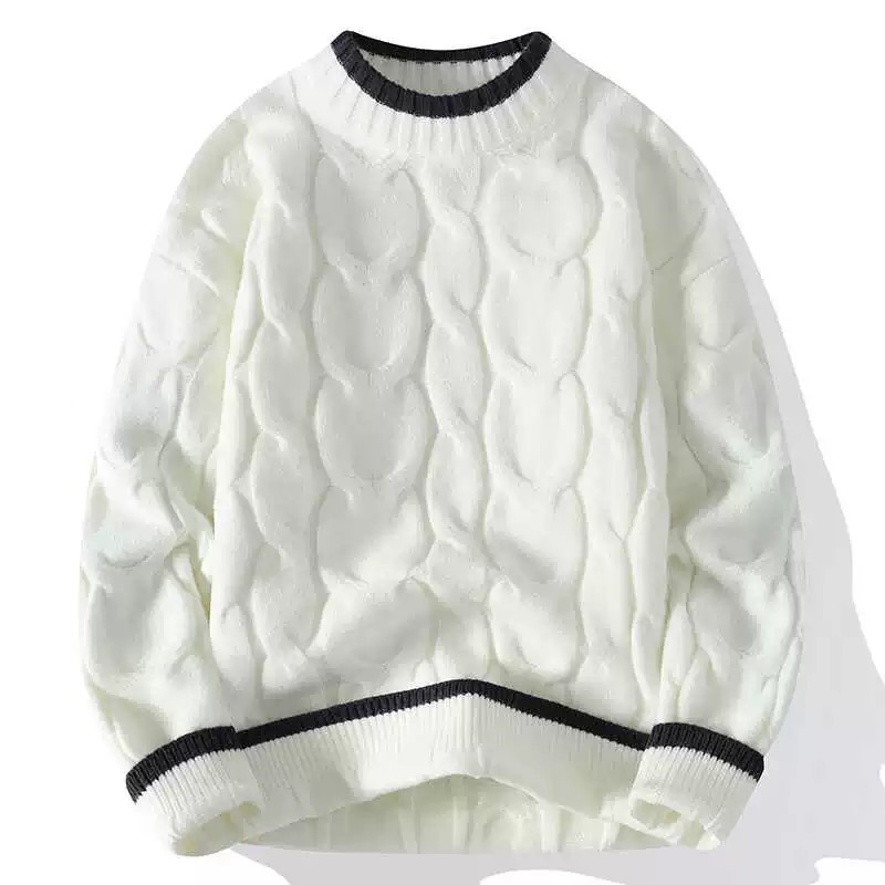 Suéter de cuello redondo de color sólido para hombres texturas de torsión en la camisa de base de invierno y otoño caliente comercio exterior al por mayor transfronterizo image 18