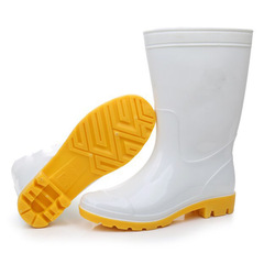 勞保雨鞋男女水鞋 白色中高筒雨靴化工業食品廠加工定 制水靴批發