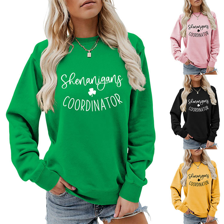 420g Weight Long Sleeve Sleeve Length Pullovers Placket Type Regular Sleeve Sleeve Type Cotton Fabric Type Regular Top Length Hoodie Tops Type Daily Occasion Round Neck Neckline Loose Fit Type St. Patrick Festival Shamrock, Letter Pattern Spring, Autumn Season Women's Gender Casual, Streetwear Style Women's Hoodies Long Sleeve Casual Streetwear Shamrock Letter 无