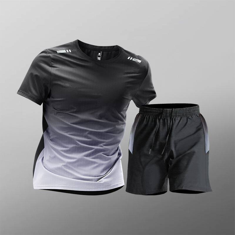 Trajes deportivos para hombres hielo veloz ropa seca camiseta de fitness correr mangas cortas pantalones cortos trajes de entrenamiento fábrica transfronteriza al por mayor