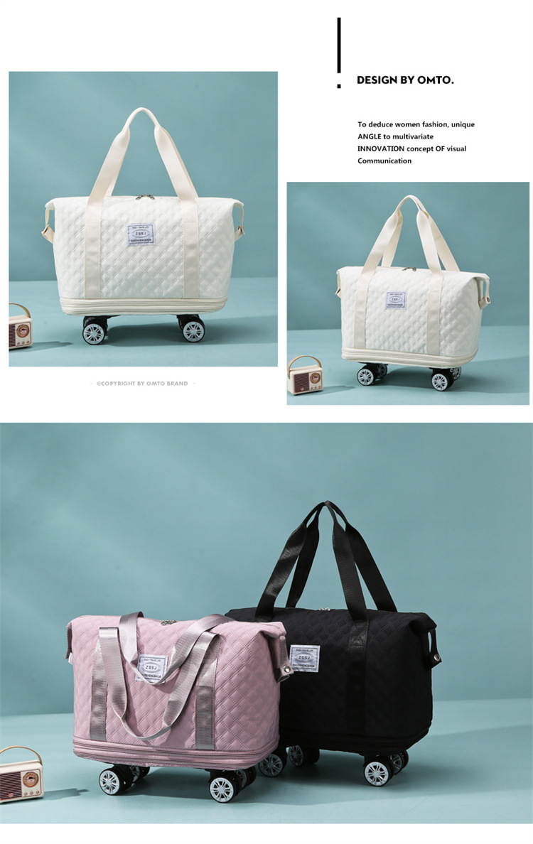 Universal wheel diamond grid travel lightweight luggage storage for delivery bag, dry wet separation, large capacity_voghion.com