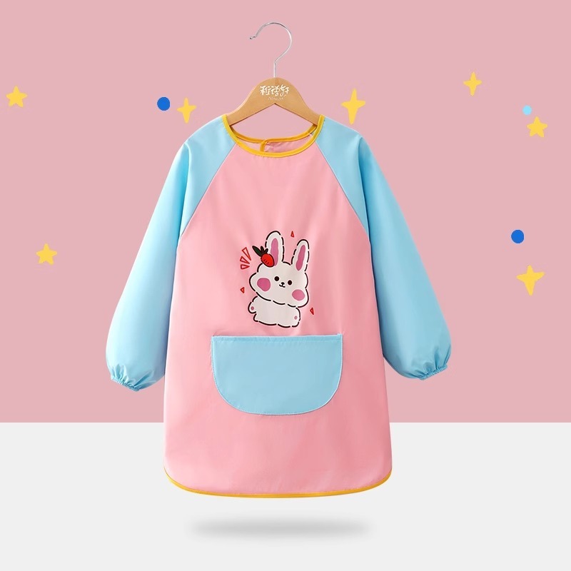 子供用エプロン絵画服幼稚園スタジオアートベルクロ長袖防水防汚よだれかけスモック逆着用|undefined