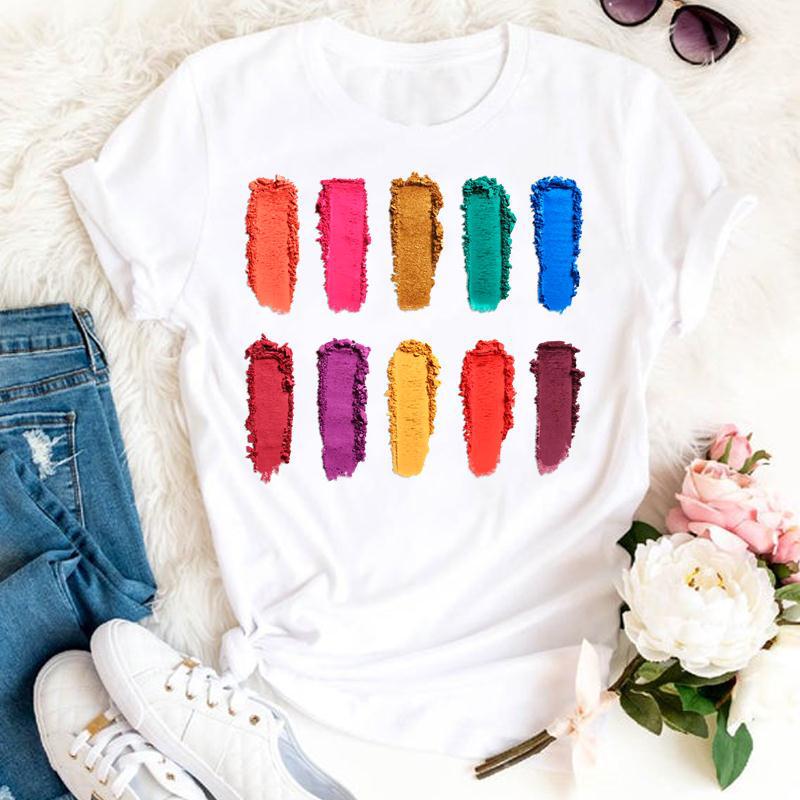Nail Polish Tshirt trendy women Nail Polish print short sleeve T-shirt summer casual white top