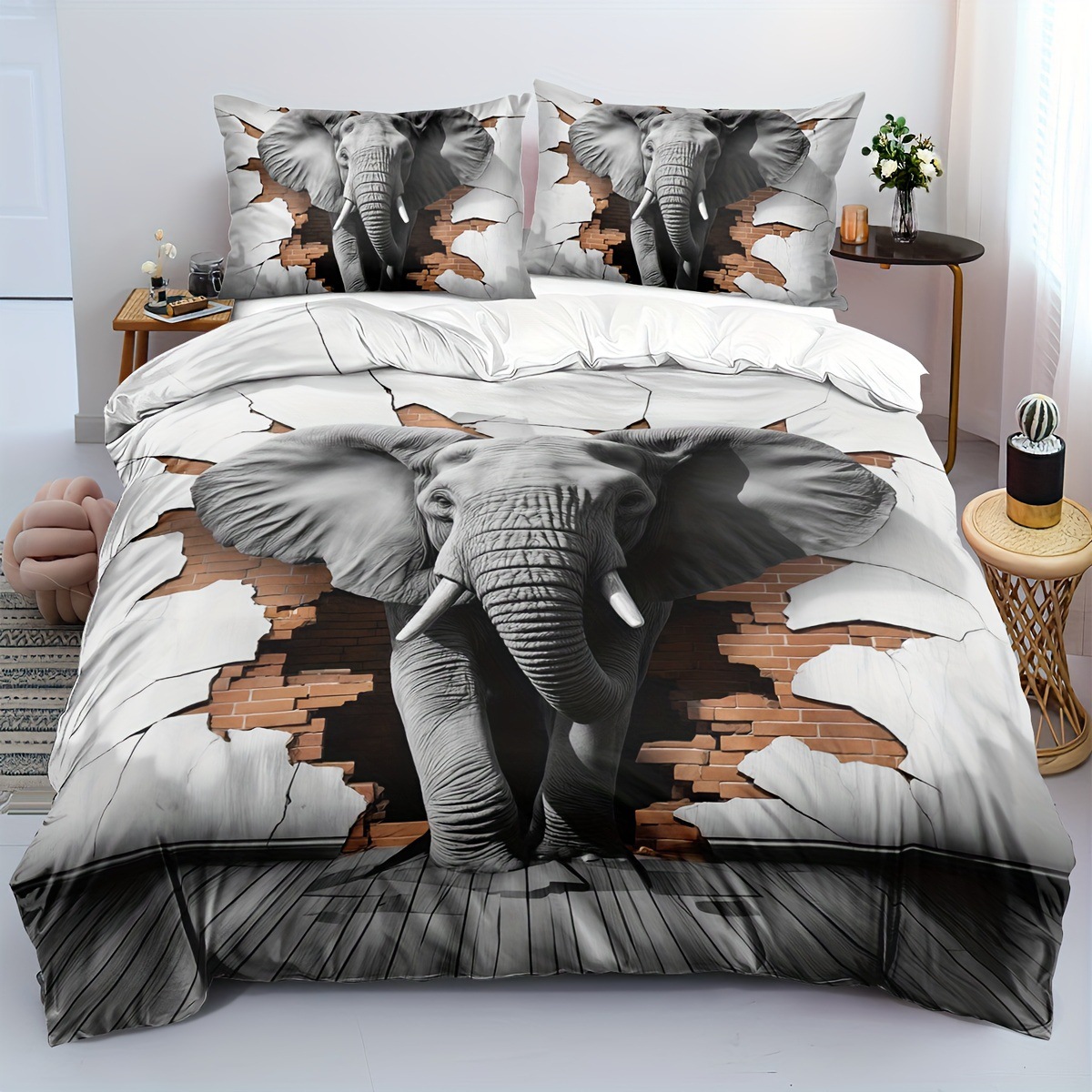 TEMU / JIT abrasión impresión digital rosa roja elefante mariposa suave quilt kit fabricante de origen transfronterizo