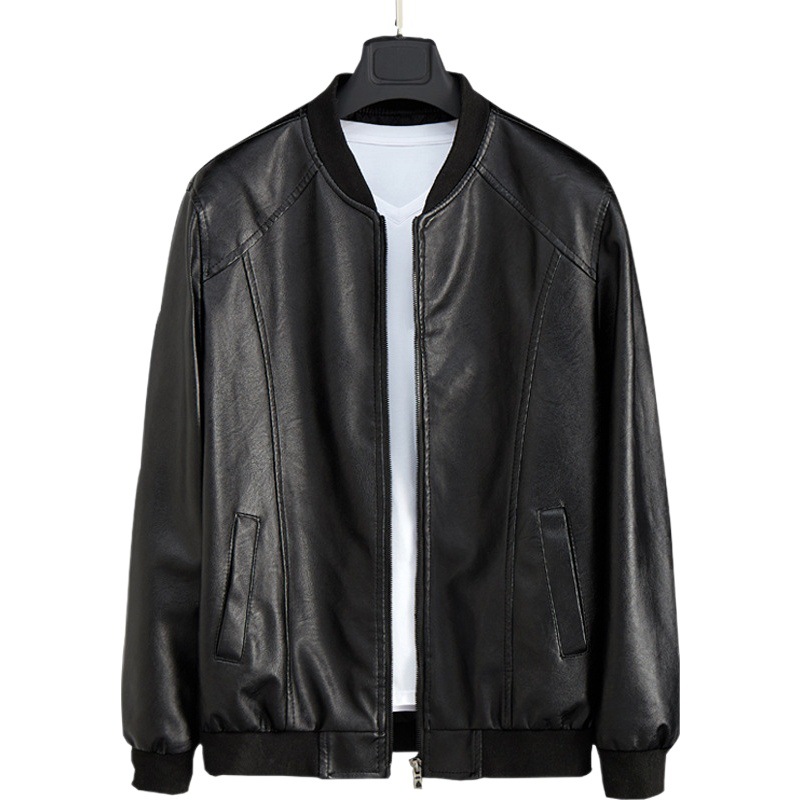 Nueva primavera y otoño cuello alto uniforme de béisbol cremallera casual costilla collar motocicleta chaqueta de cuero de los hombres abrigo de los hombres
