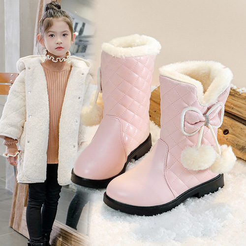 Children's Snow Boots Winter New Thick Warm Snow Boots for Girls and Big Kids Princess Boots Mid-Calf Boots