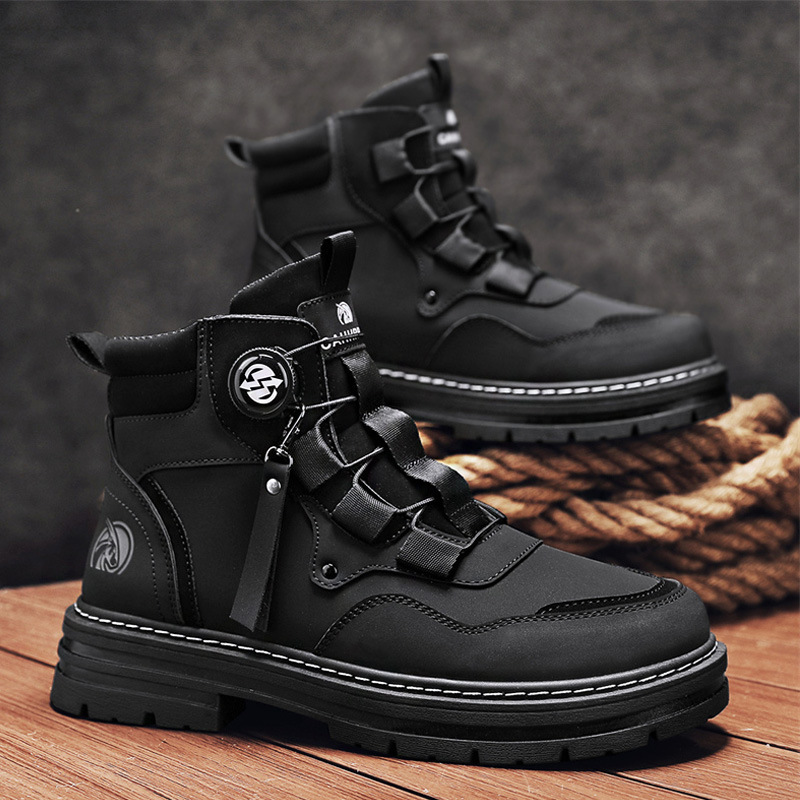 Martin Boots Men's Autumn 2024 New Arrival Wear-Resistant Men's Shoes Workwear Boots Men's British Style Casual Shoes Rhubarb Boots Cotton Shoes