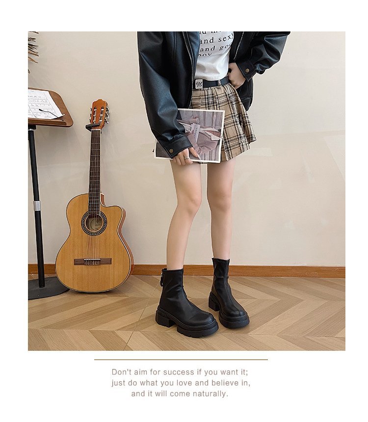 British Style Women’s Ankle Boots With Thick Heel And Back Zipper_voghion.com