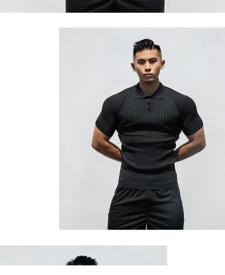 Pull d'été en maille à manches courtes pour homme mûr, coupe ajustée, style business, bouton de revers, mode américaine_voghion.com