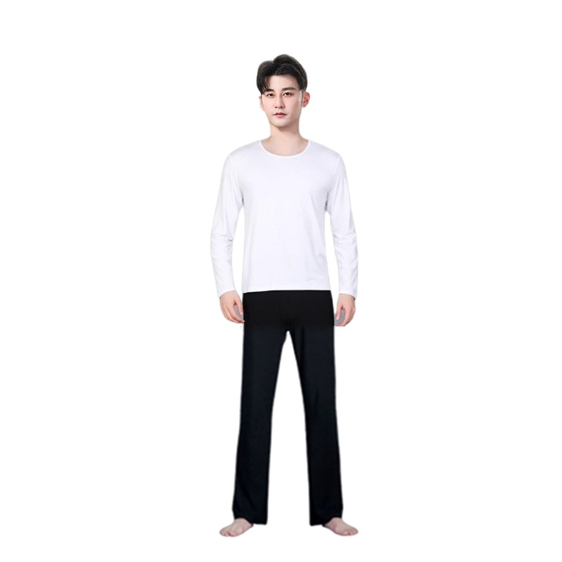 White round neck long sleeve + black straight pants