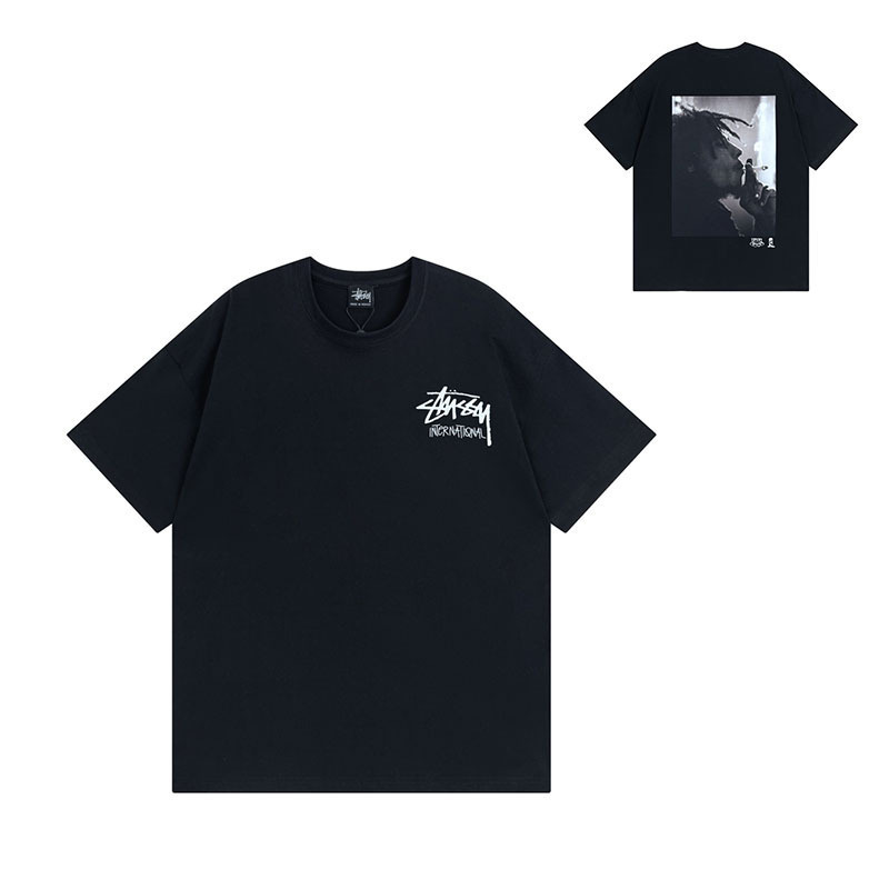 貿易ヨーロッパとアメリカのトレンディなブランド Stussy スチューシー ブラック 8 クラシック アイスクリーム 半袖 カップル 夏 ルーズ Tシャツ メンズ|undefined