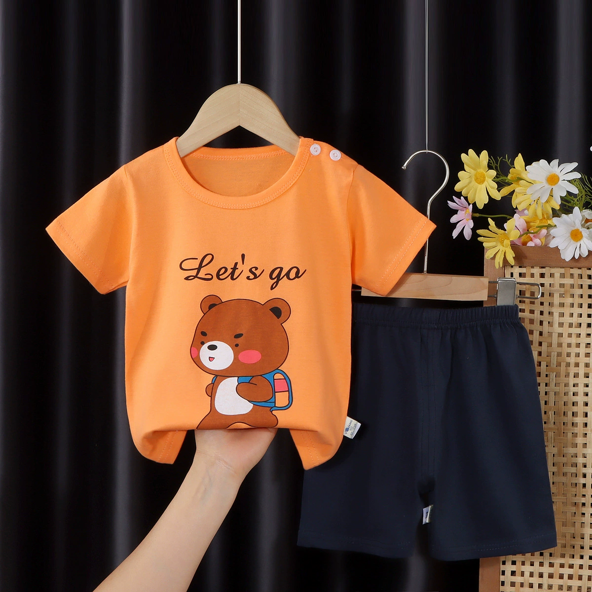 Children's Cotton Short-Sleeve Pajama Set, T-Shirt & Shorts, Cute Prints, Sizes 73–130 cm