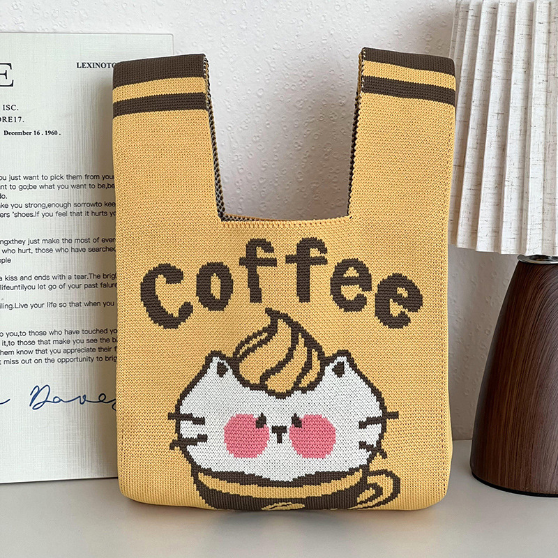 Bolsa de mano de damas nicho diseño de dibujos animados de punto chaleco de punto regalo de mano mochila de hombro al por mayor