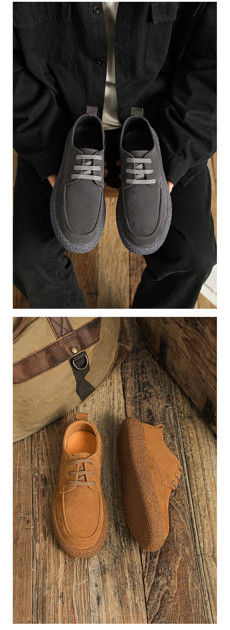 Spring new leather suede cowhide low-top lace-up outdoor wear-resistant retro casual shoes_vogvips.com