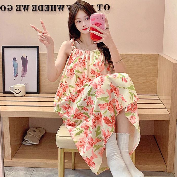 Camisón de longitud media para mujer verano dulce y lindo cabestrillo nube algodón estilo princesa pijama verano holgado servicio a domicilio