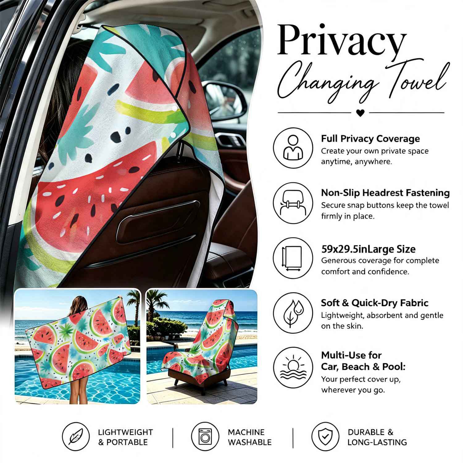 Printed bath towel and car seat cover 2-in-1, ultra-fine fiber outdoor beach and car dual-use universal seat cushion