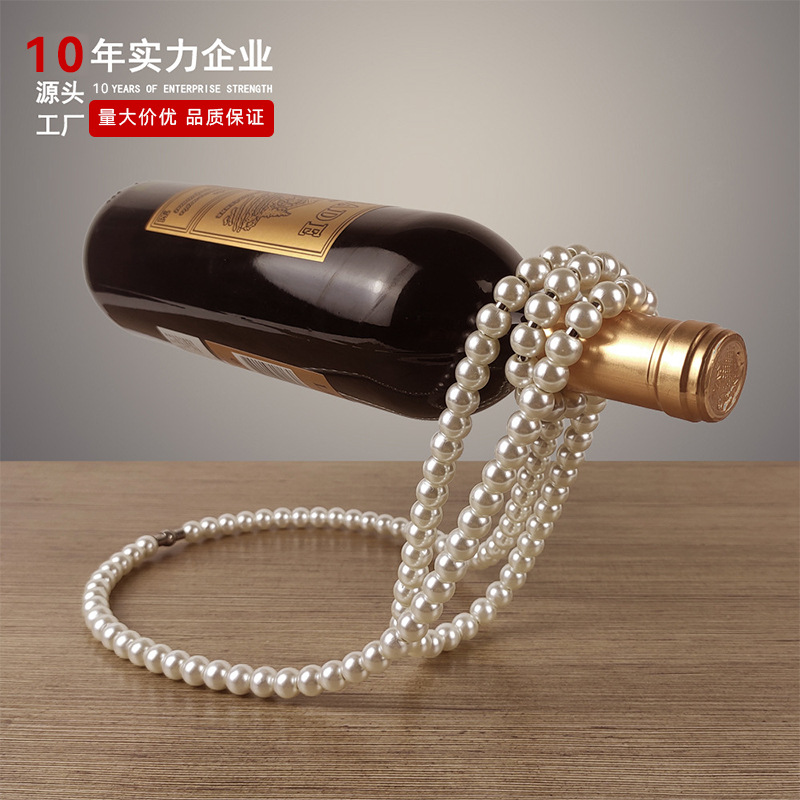 Venta caliente transfronteriza casa personalizada collar de perlas suspensión estante del vino decoraciones de escritorio creativo adornos de estilo ligero de lujo