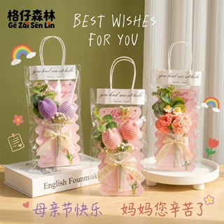 原创郁金香康乃馨diy手工编制花束创意礼物母亲节伴手礼手提礼袋