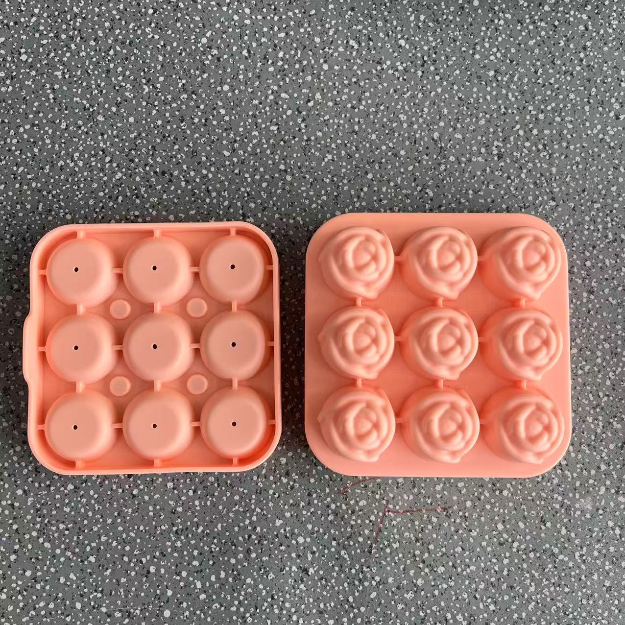 Molde de Hielo Forma de Rosa 9 Cavidades Silicona Congelado Rápido, Sellado, Desmoldeo Fácil