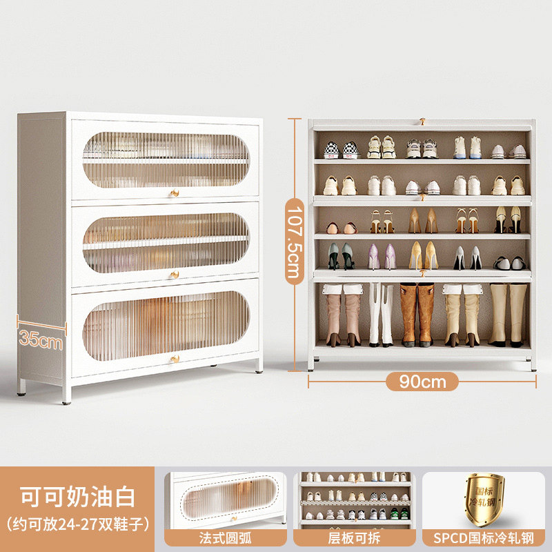 Gabinete de zapatos de acero de puerta de entrada doméstica integrado contra la pared balcón multifuncional almacenamiento de almacenamiento de hierro forjado rack de zapatos