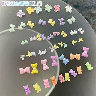 新款混装混色迷你蝴蝶结美甲配饰糖果色多巴胺蝴蝶小熊美甲装饰品