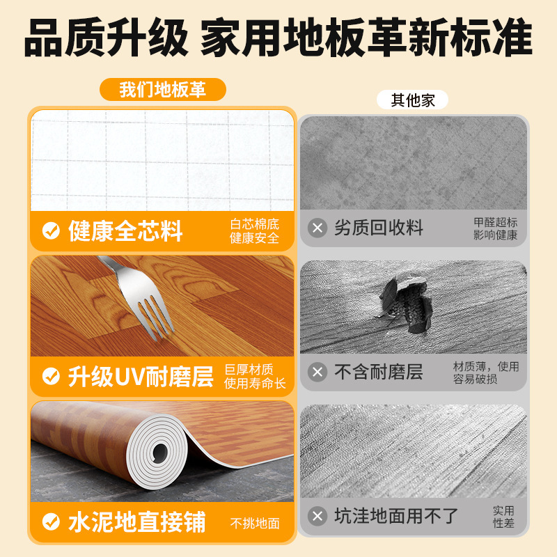 厚い床革セメント床直接舗装耐摩耗性 PVC 防水プラスチックカーペット家庭用接着剤自己粘着床ステッカー|undefined