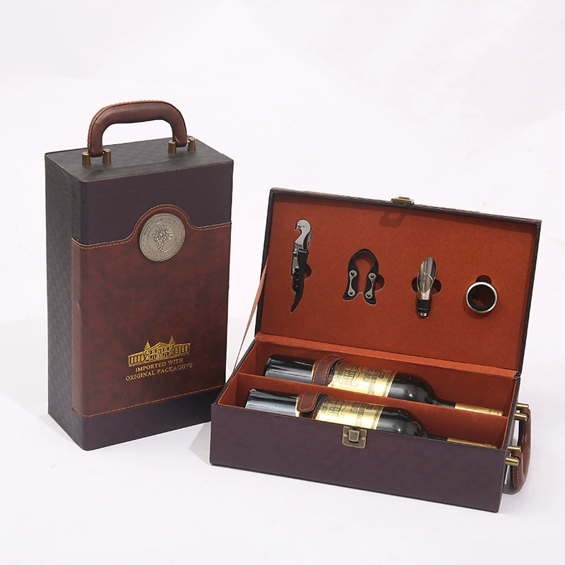 Коробка красного вина двойная подарочная коробка красного вина Упаковочная коробка красного вина кожаная коробка вина коробка 2 шт вина коробка